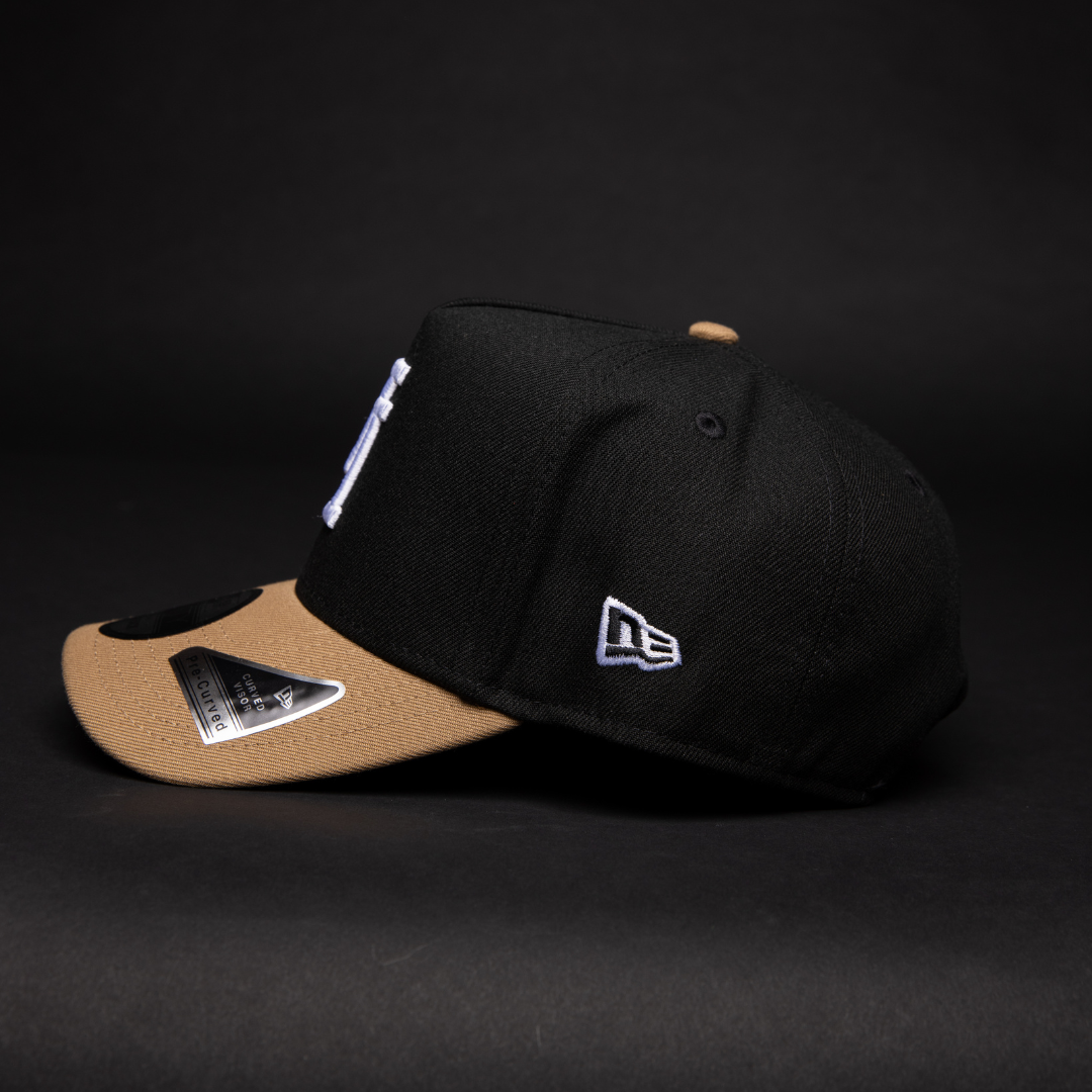 NEW ERA 9FIFTY A-FRAME BLACK/ BEIGE UPSIDE DOWN LOS ANGELES DODGERS SNAPBACK W/ ALL STAR GAME SIDE PATCH