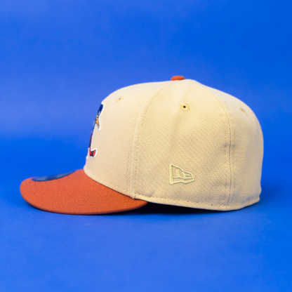NEW ERA EXCLUSIVE 59FIFTY VEGAS GOLD/ RUST "HOCKEY LEAGUE" W/ 5TH ANNIVERSARY SIDE PATCH