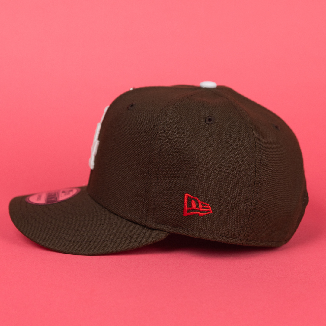 NEW ERA EXCLUSIVE 9FIFTY BROWN LOS ANGELES DODGERS SNAPBACK W/ 100TH ANNIVERSARY SIDE PATCH