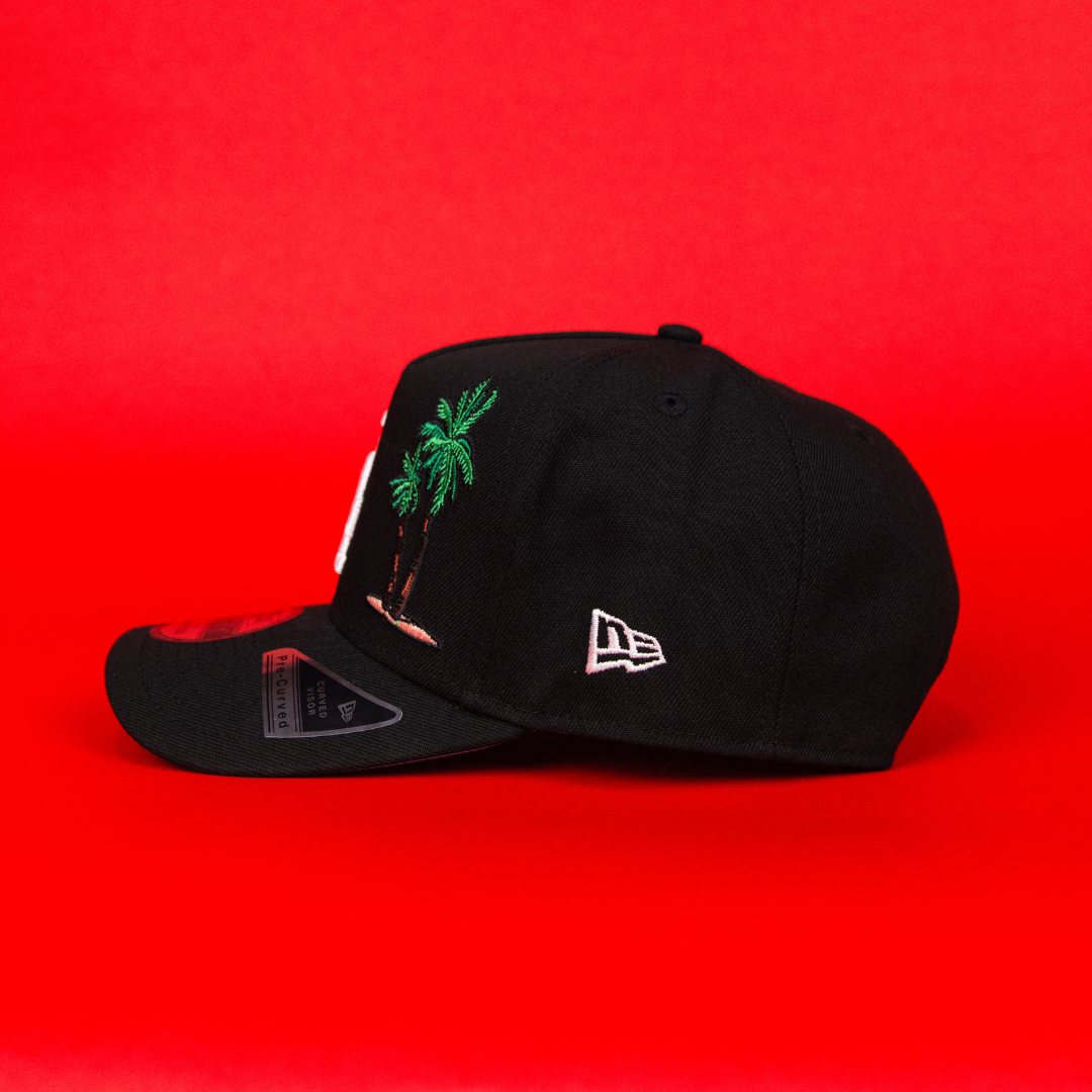 NEW ERA 9FIFTY A-FRAME BLACK LOS ANGELES DODGERS SNAPBACK W/ PALM TREES + 60TH ANNIVERSARY SIDE PATCH