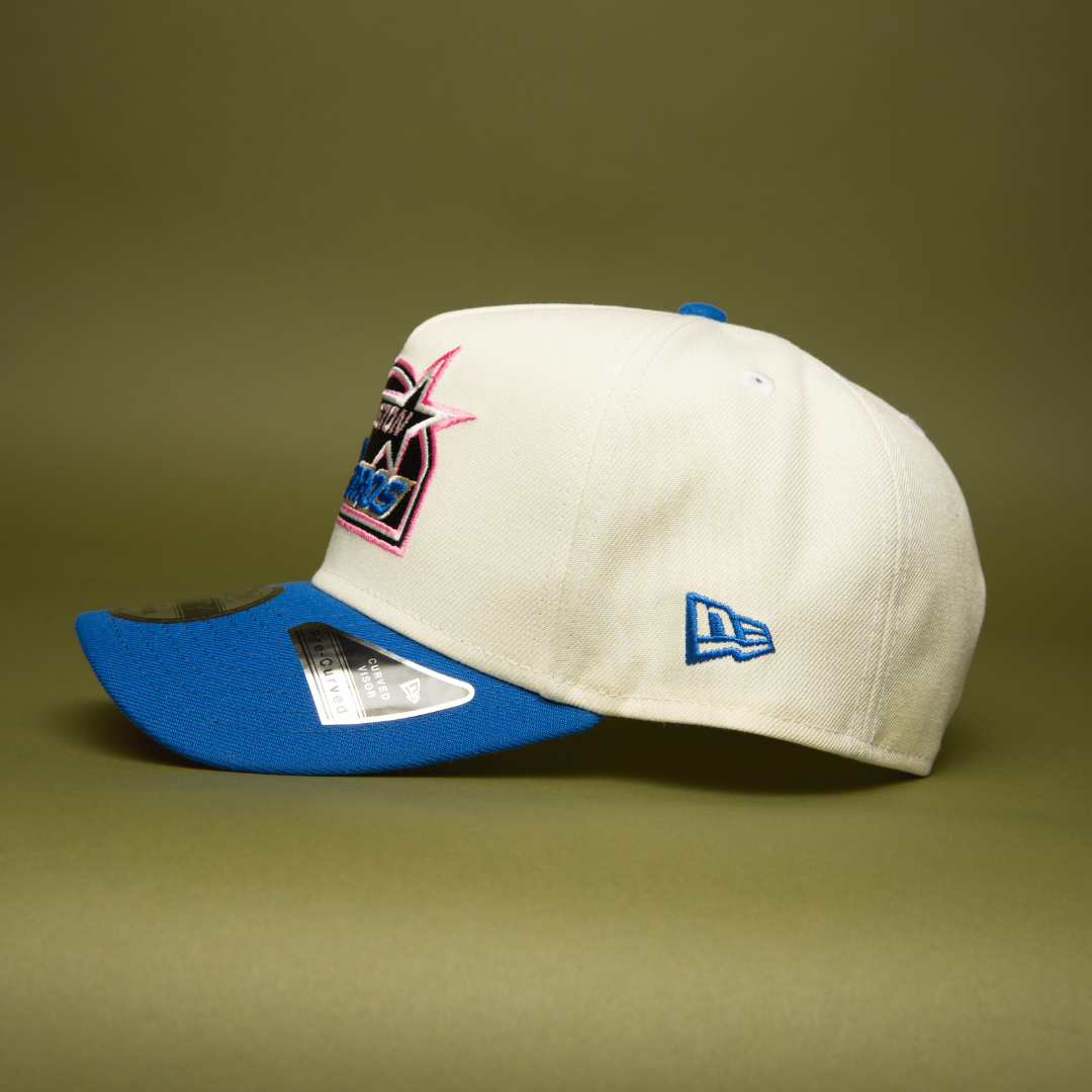 NEW ERA 9FIFTY A-FRAME CHROME/BLUE HOUSTON ASTROS SNAPBACK W/ 50TH ANNIVERSARY SIDE PATCH