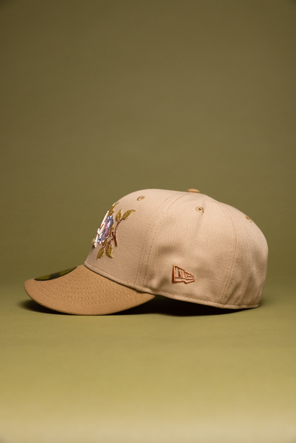 NEW ERA EXCLUSIVE 59FIFTY BEIGE LOS ANGELES DODGERS W/ PINK ROSE + 1980 ALL STAR GAME SIDE PATCH