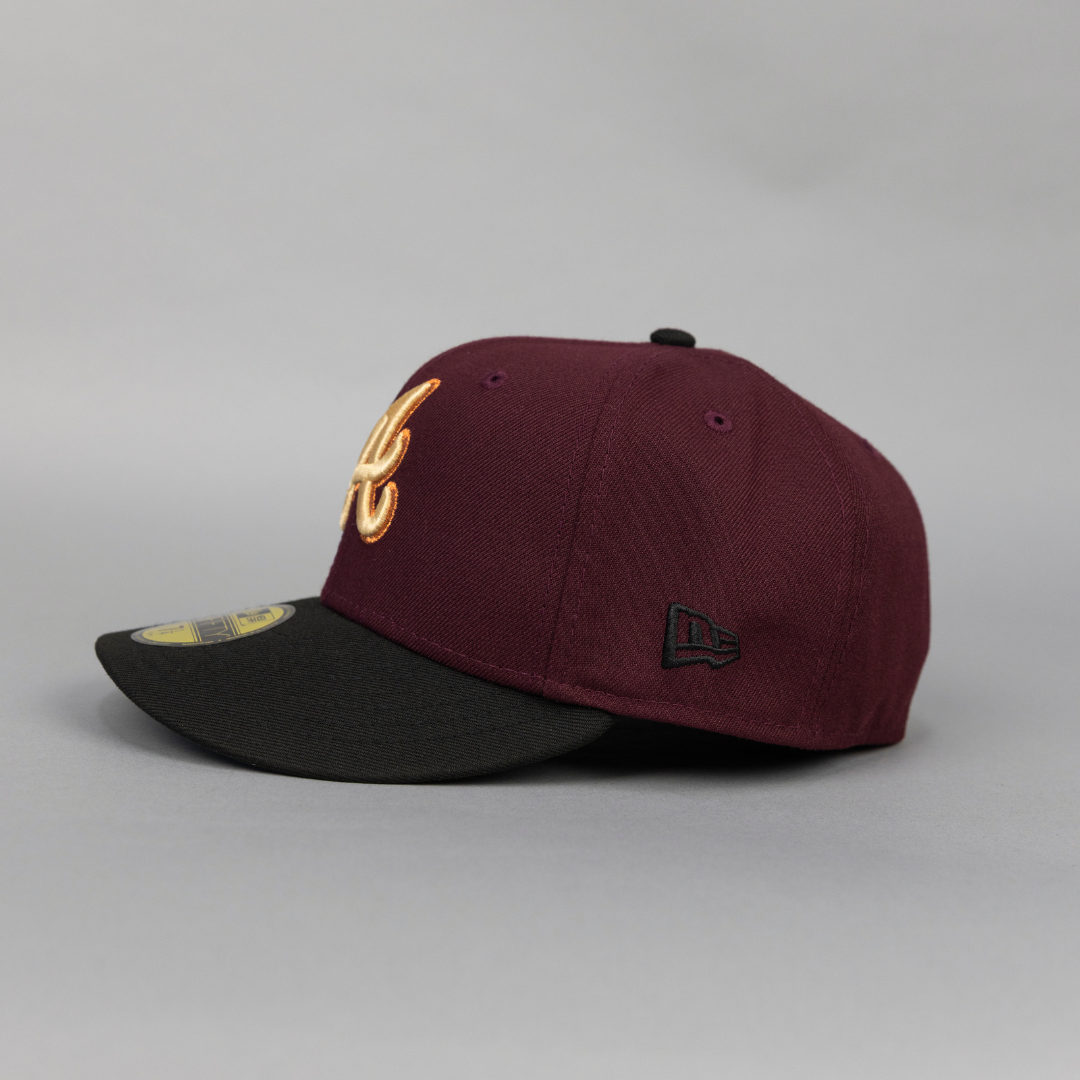 NEW ERA EXCLUSIVE 59FIFTY BURGUNDY/ BLACK ATLANTA BRAVES W/ 2000 ALL STAR GAME SIDE PATCH