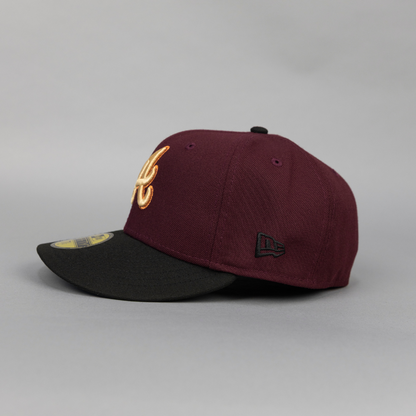 NEW ERA EXCLUSIVE 59FIFTY BURGUNDY/ BLACK ATLANTA BRAVES W/ 2000 ALL STAR GAME SIDE PATCH