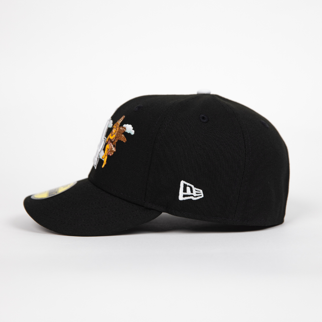 NEW ERA EXCLUSIVE 59FIFTY BLACK LOS ANGELES DODGERS "CITY OF ANGELS" W/ 50TH ANNIVERSARY SIDE PATCH