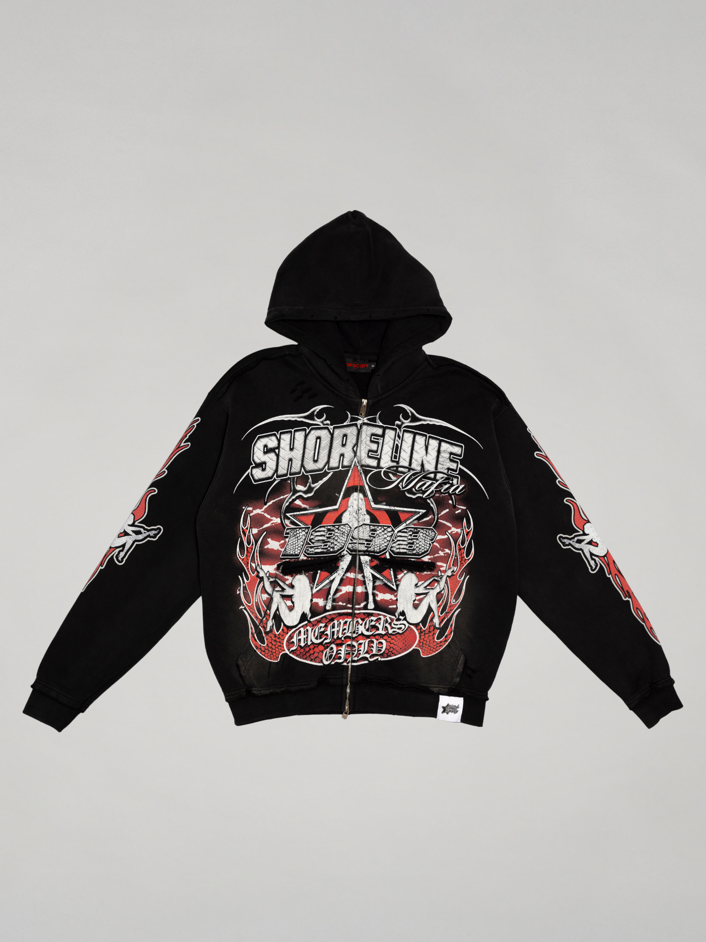 CAP CITY X SHORELINE MAFIA BLACK/RED MEMBERS ONLY ZIP UP HOODIE - UNISEX