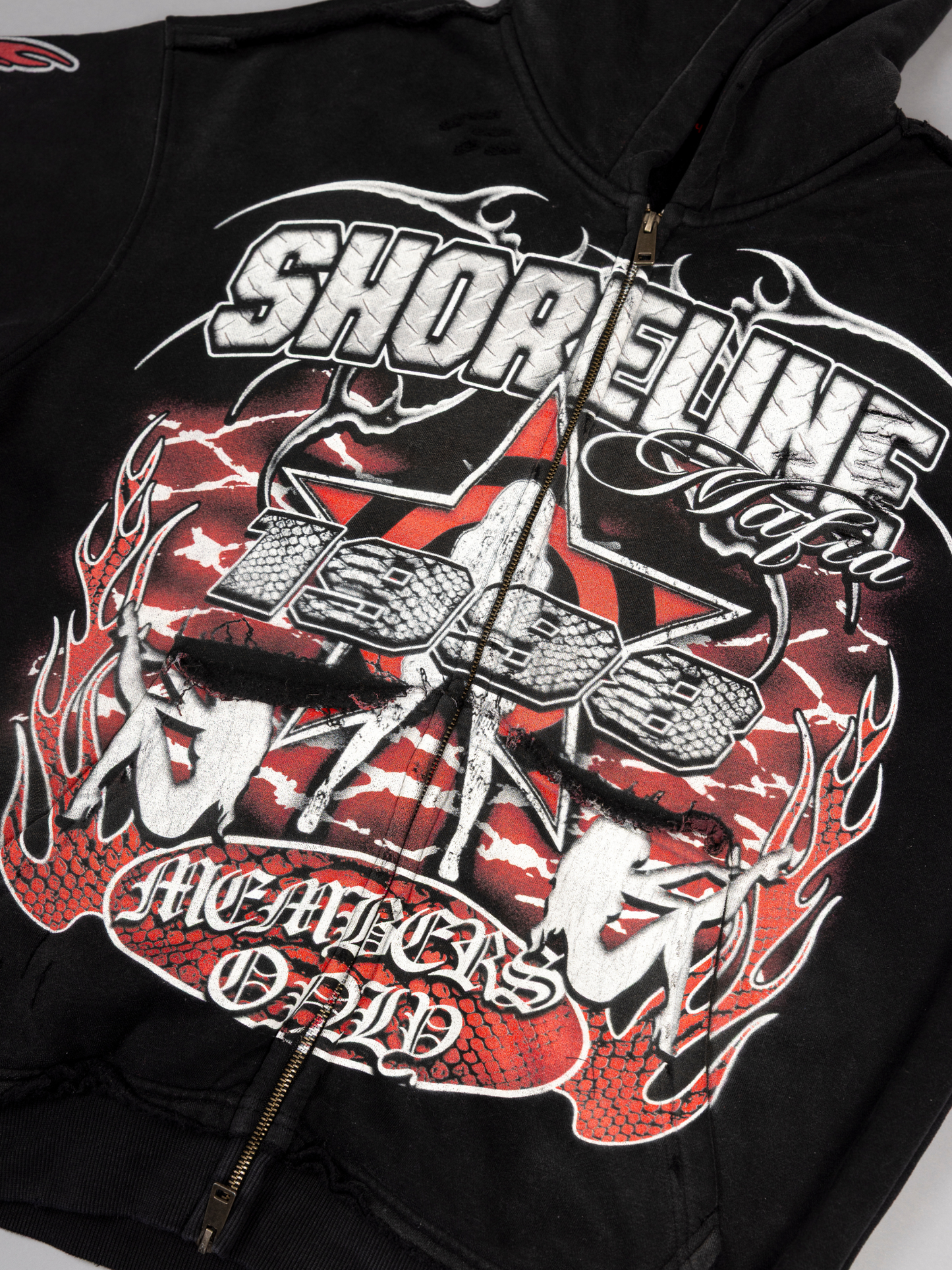 CAP CITY X SHORELINE MAFIA BLACK/RED MEMBERS ONLY ZIP UP HOODIE - UNISEX