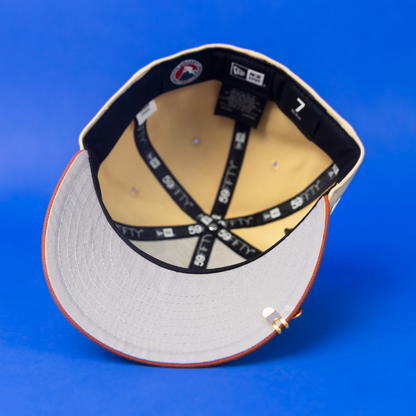 NEW ERA EXCLUSIVE 59FIFTY VEGAS GOLD/ RUST "HOCKEY LEAGUE" W/ 5TH ANNIVERSARY SIDE PATCH