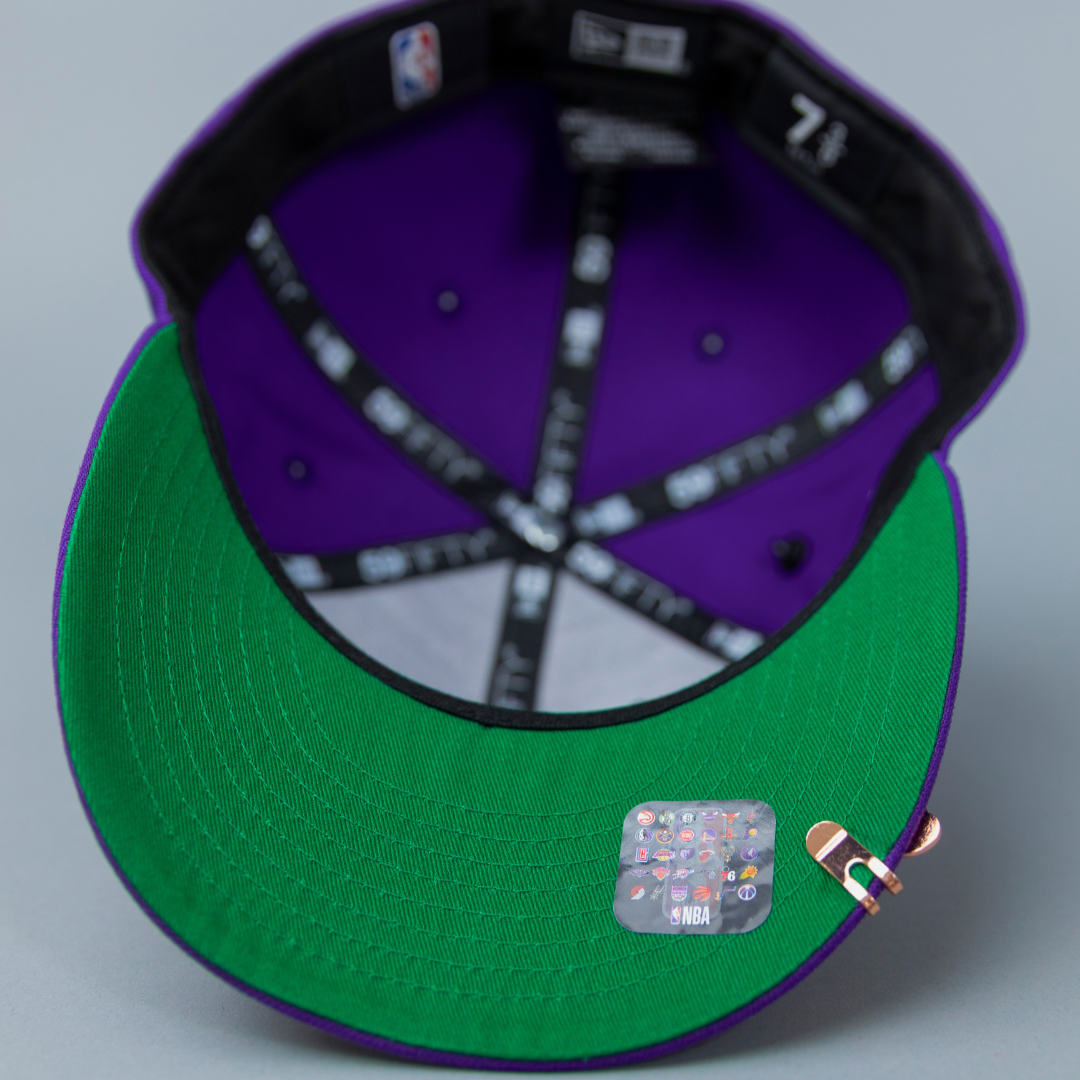 NEW ERA EXCLUSIVE 59FIFTY PURPLE LOS ANGELES LAKERS SCRIPT W/ NBA LOGO SIDE PATCH