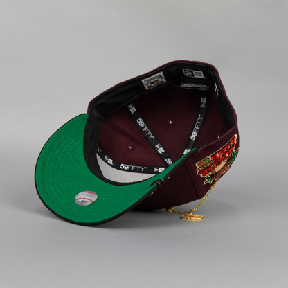 NEW ERA EXCLUSIVE 59FIFTY BURGUNDY/ BLACK ATLANTA BRAVES W/ 2000 ALL STAR GAME SIDE PATCH