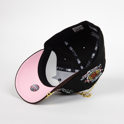 NEW ERA EXCLUSIVE 59FIFTY BLACK/ BROWN NEW YORK YANKEES "CITY OF ANGELS" W/ 2000 WORLD SERIES CHAMPIONS SIDE PATCH