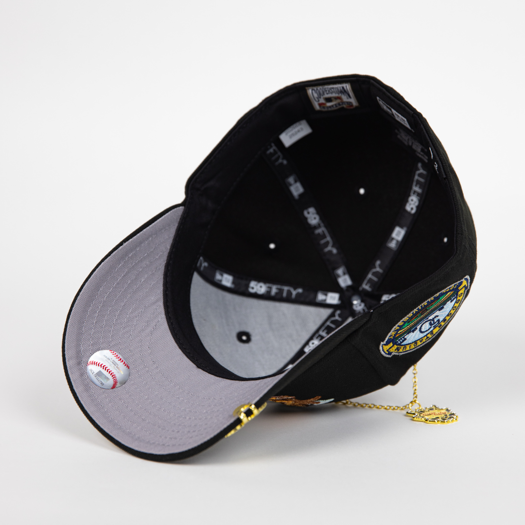 NEW ERA EXCLUSIVE 59FIFTY BLACK LOS ANGELES DODGERS "CITY OF ANGELS" W/ 50TH ANNIVERSARY SIDE PATCH