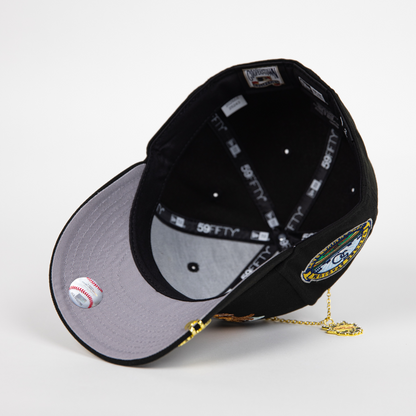 NEW ERA EXCLUSIVE 59FIFTY BLACK LOS ANGELES DODGERS "CITY OF ANGELS" W/ 50TH ANNIVERSARY SIDE PATCH