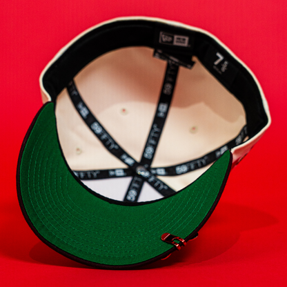 NEW ERA EXCLUSIVE 59FIFTY CHROME/ BURGUNDY MEXICO 2025 WORLD BASEBALL CLASSIC W/ MEXICO FLAG SIDE PATCH