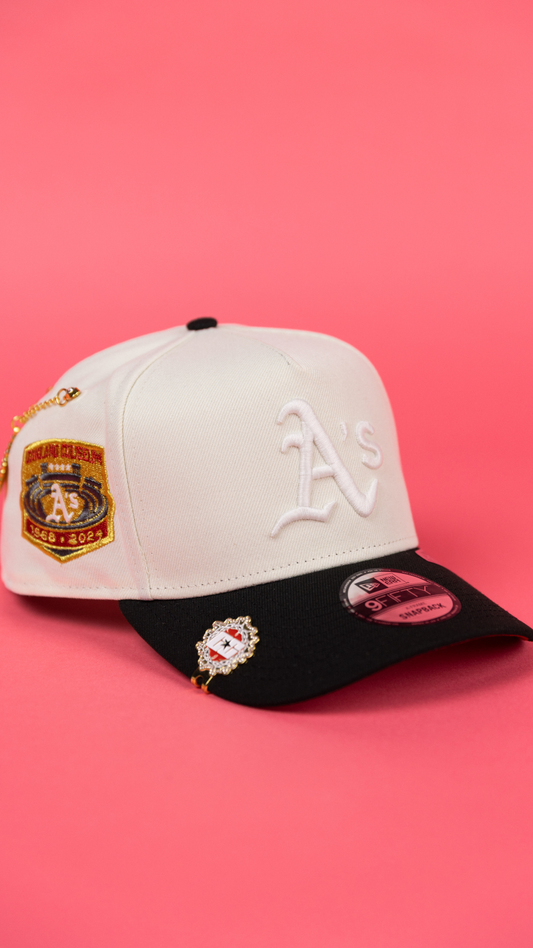 NEW ERA 9FIFTY A-FRAME CHROME/ BLACK OAKLAND A'S W/ COLISEUM SIDE PATCH