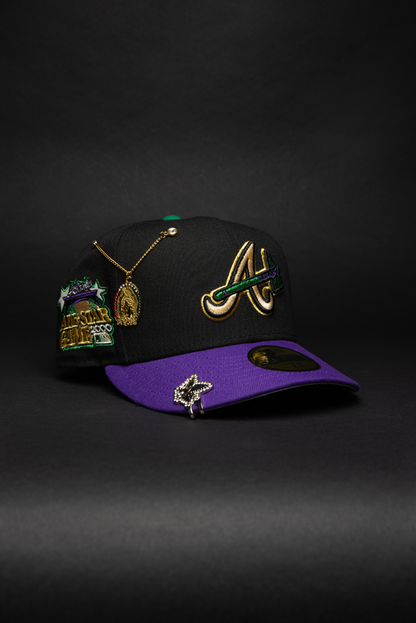 NEW ERA EXCLUSIVE 59FIFTY BLACK/PURPLE ATLANTA BRAVES W/ 2000 ALL STAR GAME SIDE PATCH