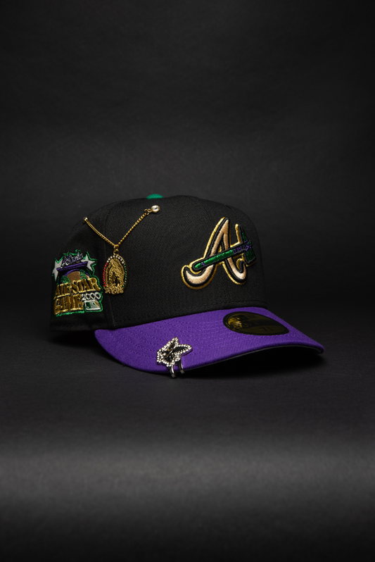 NEW ERA EXCLUSIVE 59FIFTY BLACK/PURPLE ATLANTA BRAVES W/ 2000 ALL STAR GAME SIDE PATCH