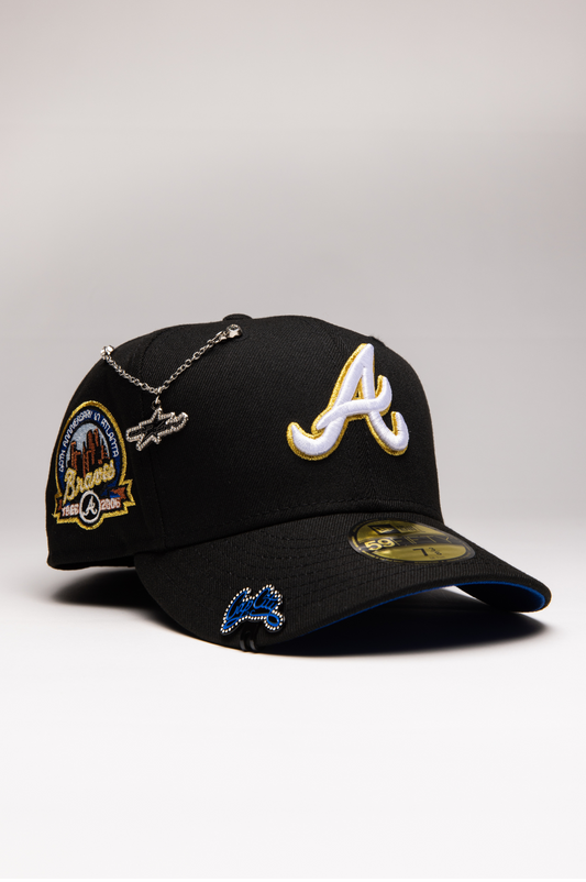 NEW ERA EXCLUSIVE 59FIFTY BLACK ATLANTA BRAVES W/ 40TH ANNIVERSARY SIDE PATCH