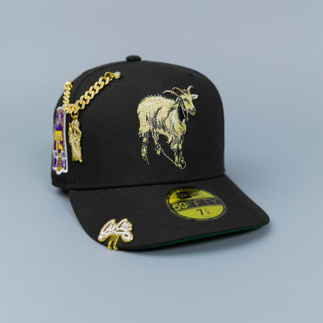 NEW ERA EXCLUSIVE 59FIFTY BLACK LOS ANGELES LAKERS "GOAT" W/ 75TH ANNIVERSARY SIDE PATCH