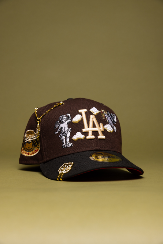 NEW ERA EXCLUSIVE 59FIFTY BROWN/BLACK LOS ANGELES DODGERS 'HEAVENLY CITY" W/ WORLD SERIES SIDE PATCH