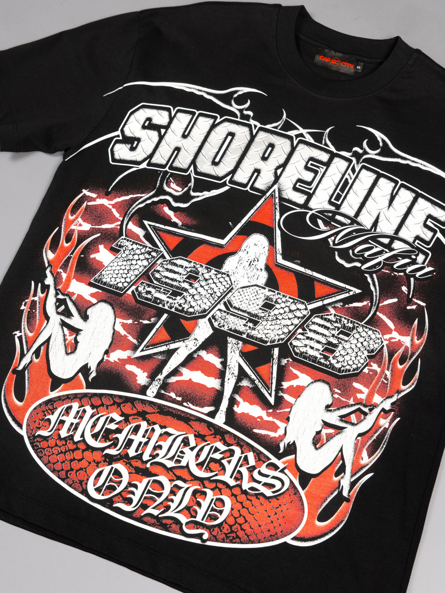 CAP CITY X SHORELINE MAFIA BLACK/RED MEMBERS ONLY TEE - UNISEX