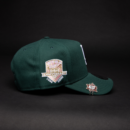 NEW ERA 9FIFTY A-FRAME FOREST GREEN LOS ANGELES DODGERS SNAPBACK W/ INTERSTATE + 50TH ANNIVERSARY SIDE PATCH