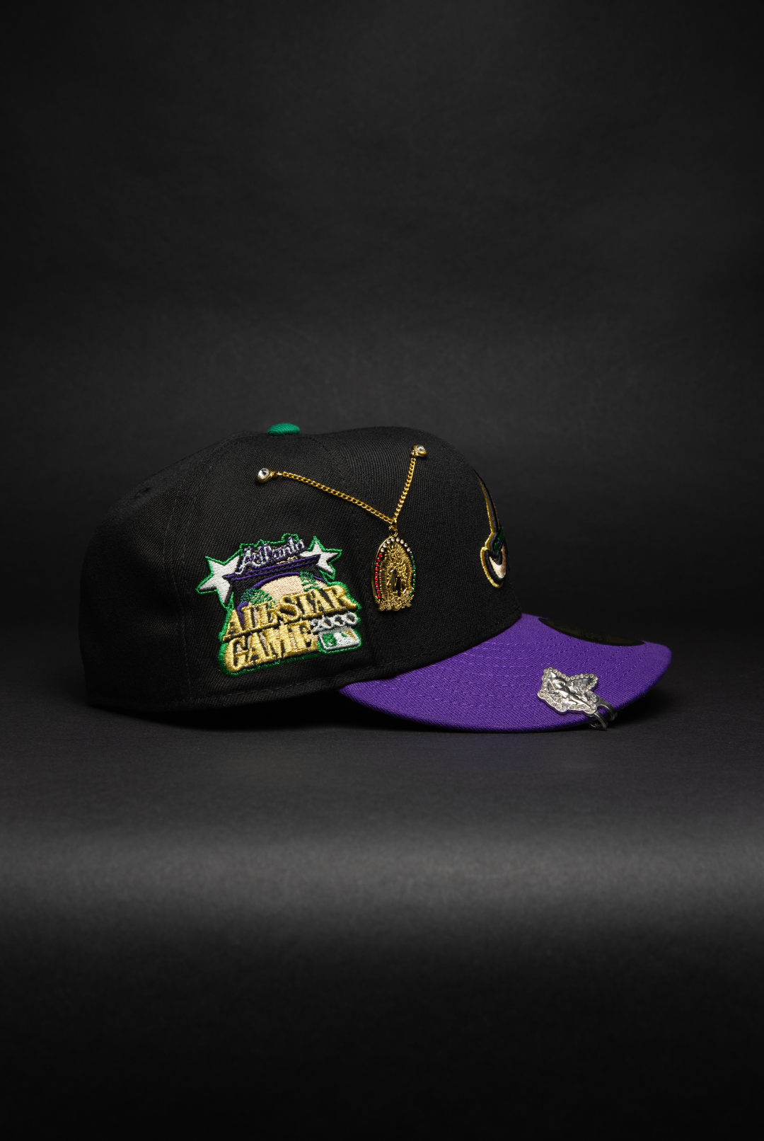 NEW ERA EXCLUSIVE 59FIFTY BLACK/PURPLE ATLANTA BRAVES W/ 2000 ALL STAR GAME SIDE PATCH
