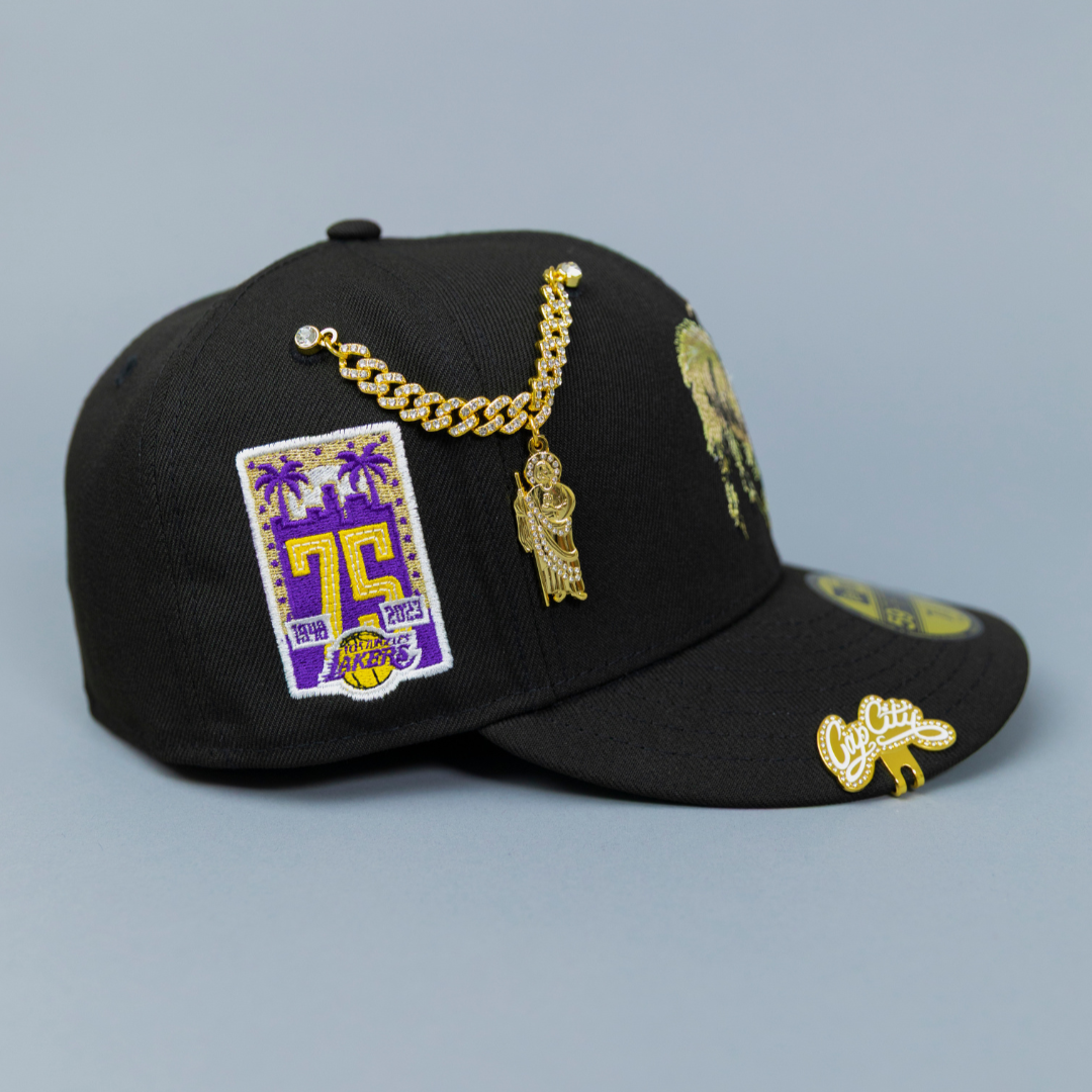NEW ERA EXCLUSIVE 59FIFTY BLACK LOS ANGELES LAKERS "GOAT" W/ 75TH ANNIVERSARY SIDE PATCH
