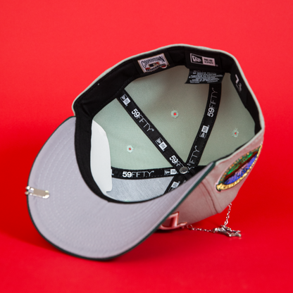 NEW ERA EXCLUSIVE 59FIFTY MINT/ FOREST GREEN LOS ANGELES DODGERS SCRIPT W/ 50TH ANNIVERSARY SIDE PATCH