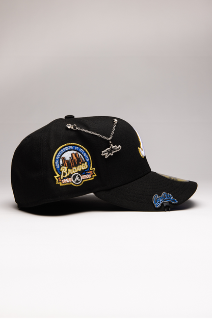 NEW ERA EXCLUSIVE 59FIFTY BLACK ATLANTA BRAVES W/ 40TH ANNIVERSARY SIDE PATCH