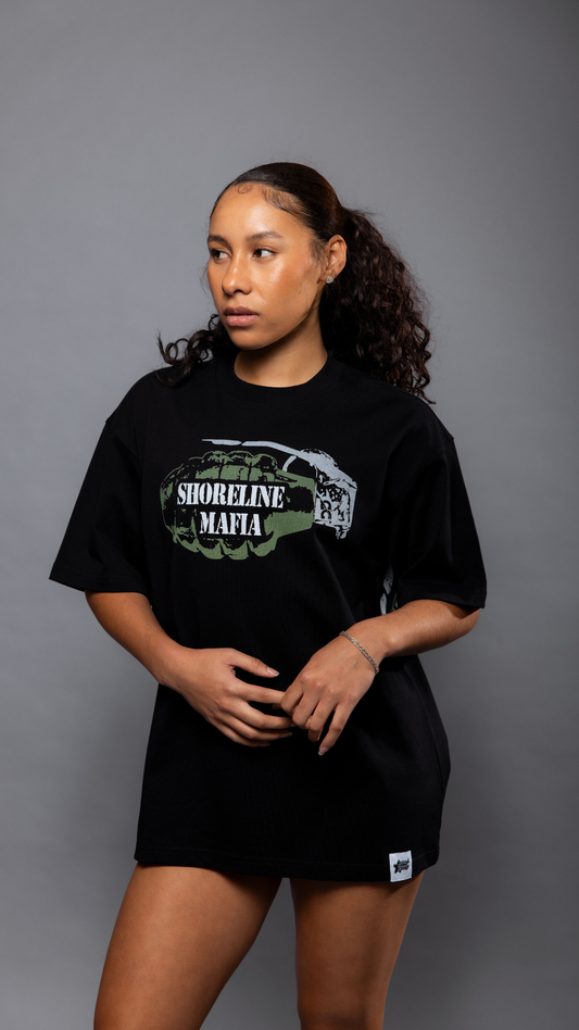CAP CITY X SHORELINE MAFIA BLACK GRENADE "BACK IN BIDNESS" TEE - UNISEX