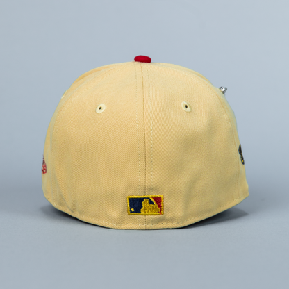 NEW ERA EXCLUSIVE 59FIFTY VEGAS GOLD/ NAVY PHILADELPHIA PHILLIES W/ 1997 WORLD SERIES SIDE PATCH