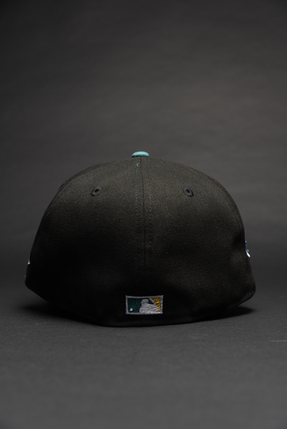 NEW ERA EXCLUSIVE 59FIFTY BLACK/PINE GREEN LOS ANGELES DODGERS W/ HEART + 40TH ANNIVERSARY SIDE PATCH