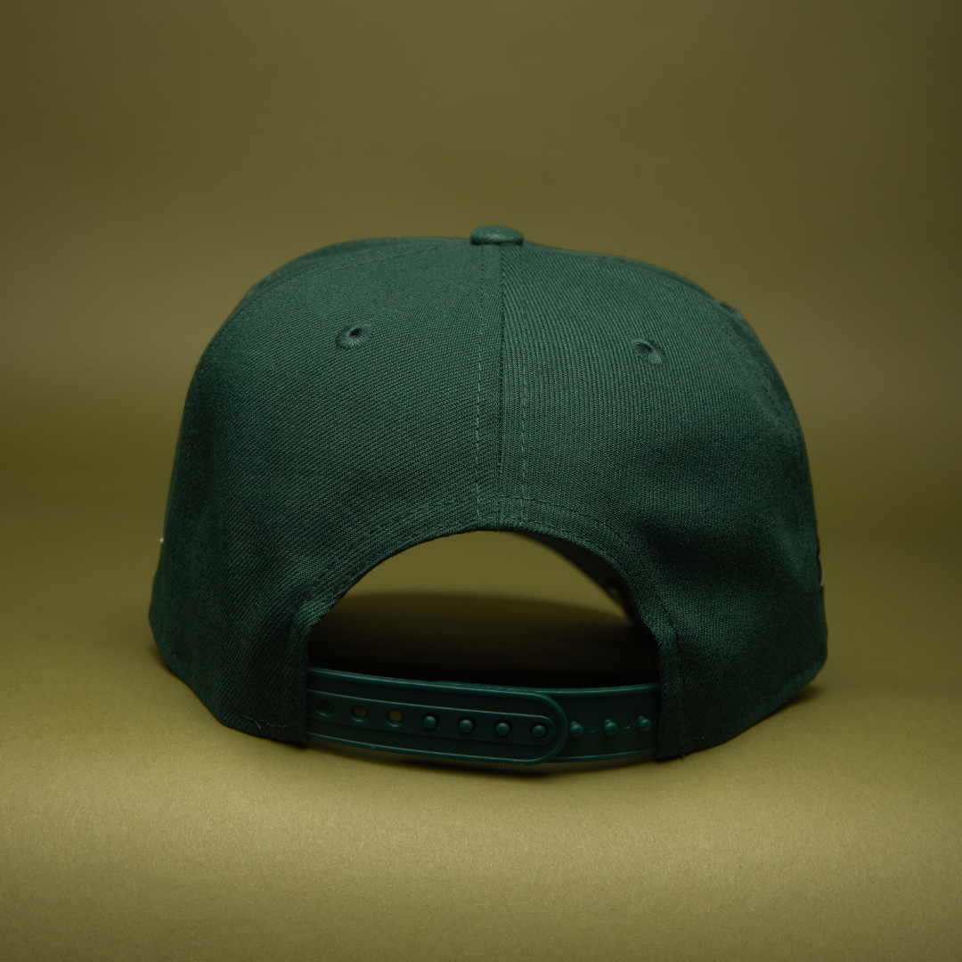 NEW ERA 9FIFTY A-FRAME FOREST GREEN CHICAGO CUBS SNAPBACK W/ 1990 ALL STAR GAME SIDE PATCH