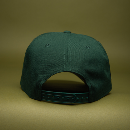 NEW ERA 9FIFTY A-FRAME FOREST GREEN CHICAGO CUBS SNAPBACK W/ 1990 ALL STAR GAME SIDE PATCH