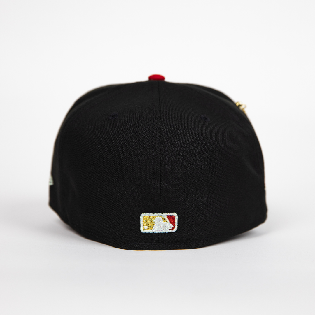 NEW ERA EXCLUSIVE 59FIFTY BLACK/ BROWN ATLANTA BRAVES "CITY OF ANGELS" W/ ALL STAR GAME SIDE PATCH