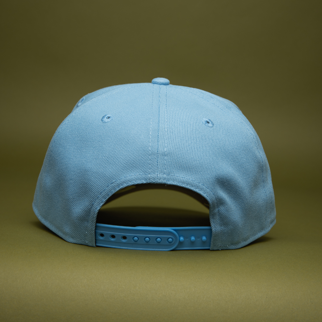 NEW ERA 9FIFTY A-FRAME ICY BLUE LOS ANGELES DODGERS SNAPBACK W/ PINK HEART + 60TH ANNIVERSARY SIDE PATCH