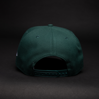 NEW ERA 9FIFTY A-FRAME FOREST GREEN LOS ANGELES DODGERS SNAPBACK W/ INTERSTATE + 50TH ANNIVERSARY SIDE PATCH