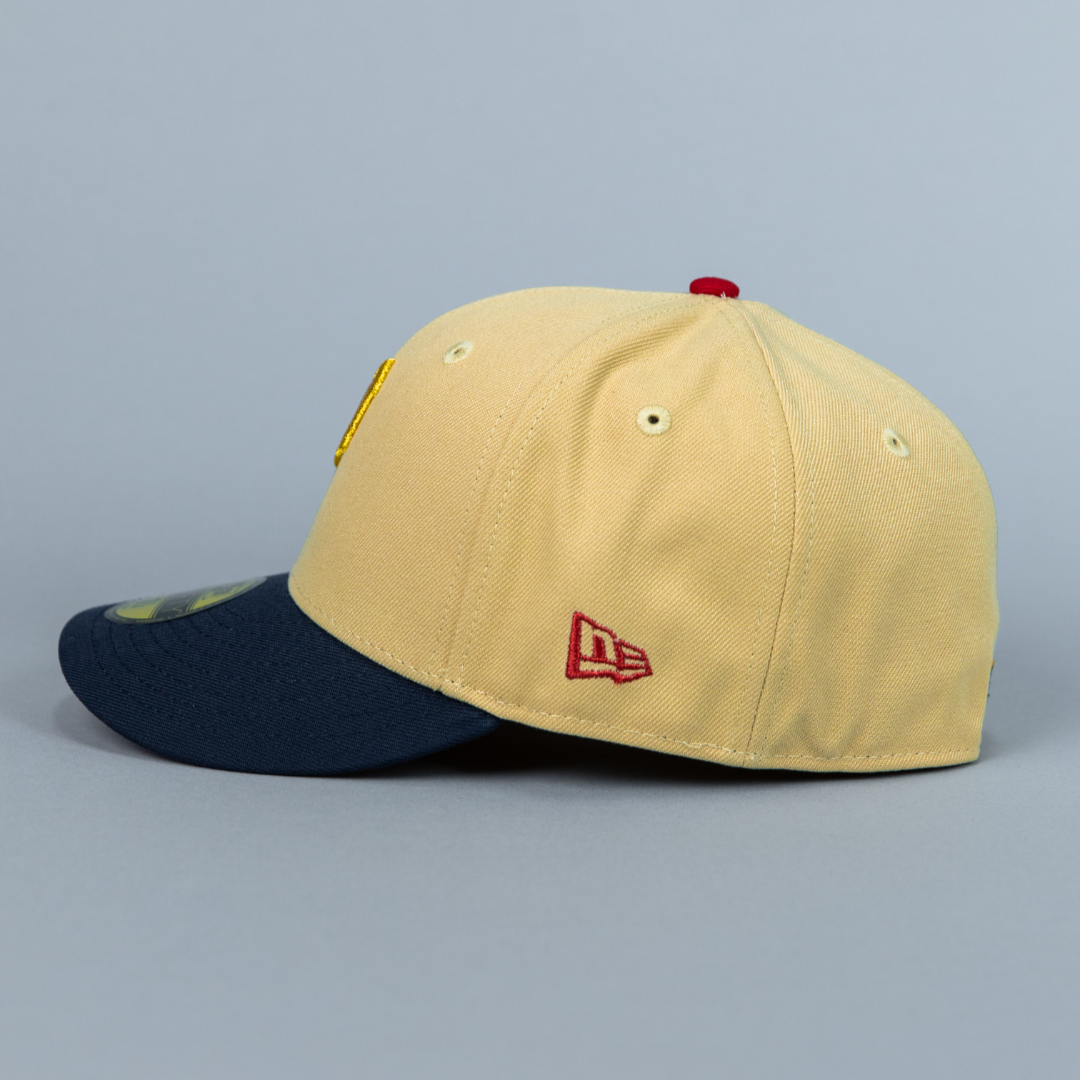 NEW ERA EXCLUSIVE 59FIFTY VEGAS GOLD/ NAVY PHILADELPHIA PHILLIES W/ 1997 WORLD SERIES SIDE PATCH