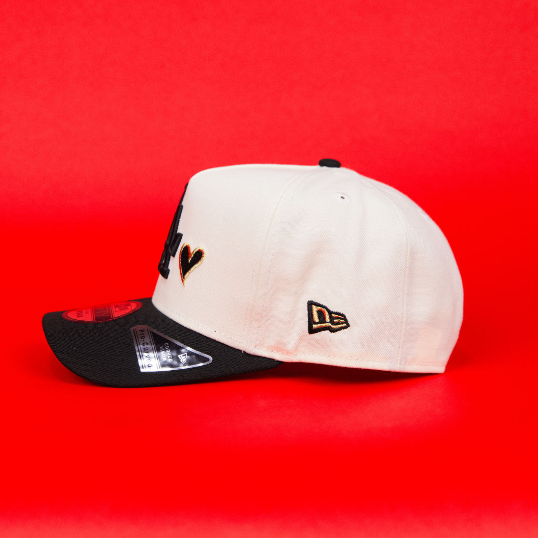 NEW ERA 9FIFTY A-FRAME CHROME/ BLACK LOS ANGELES DODGERS SNAPBACK W/ HEART + 60TH ANNIVERSARY SIDE PATCH