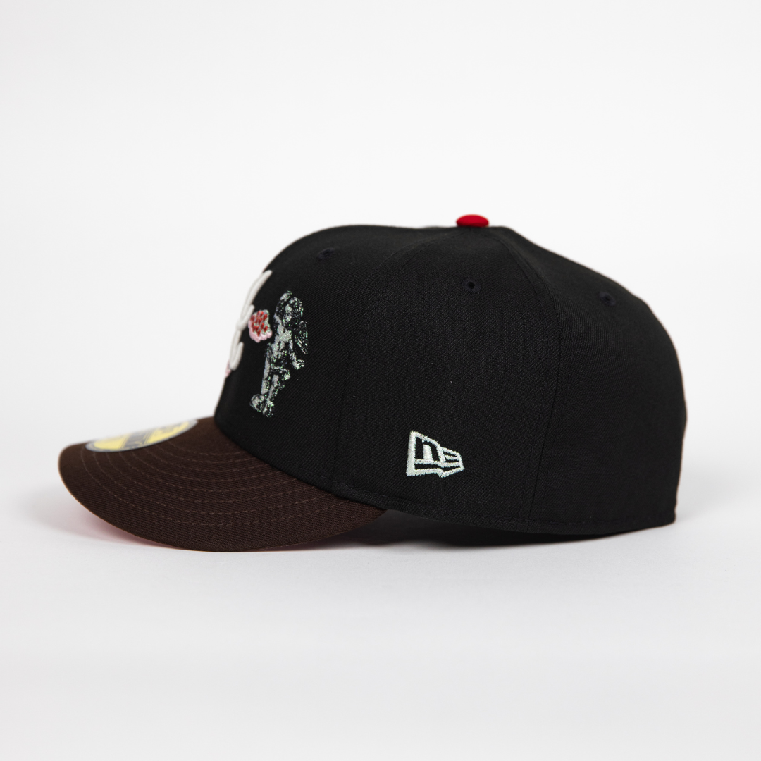 NEW ERA EXCLUSIVE 59FIFTY BLACK/ BROWN ATLANTA BRAVES "CITY OF ANGELS" W/ ALL STAR GAME SIDE PATCH