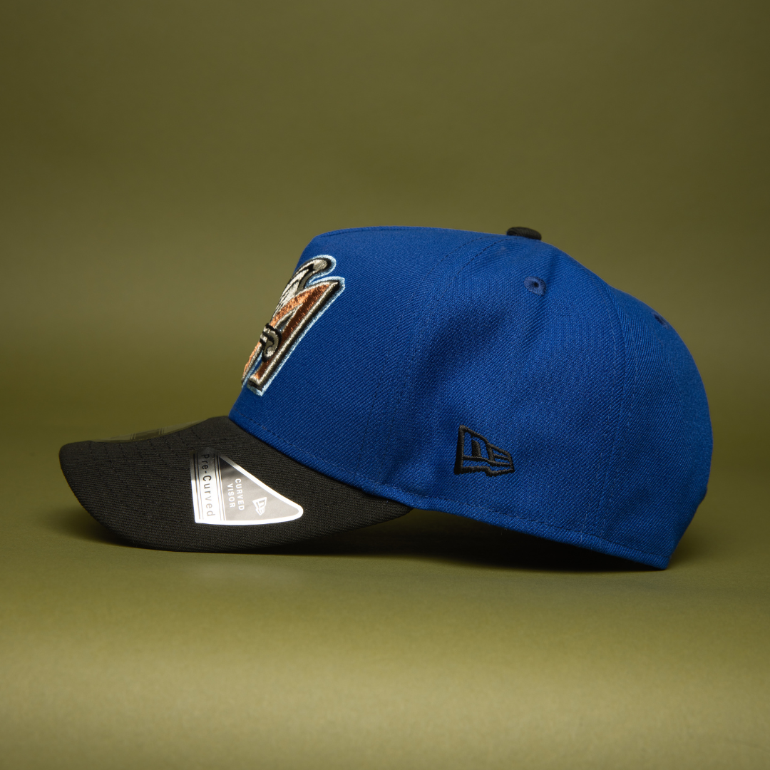 NEW ERA 9FIFTY A-FRAME BLUE/BLACK ANAHEIM ANGELS SNAPBACK W/ 50TH ANNIVERSARY SIDE PATCH