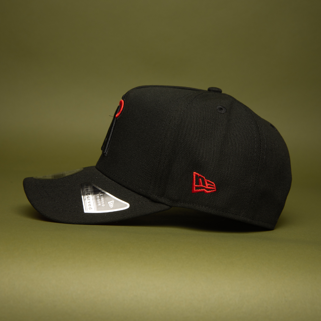 NEW ERA 9FIFTY A-FRAME BLACKED OUT ANAHEIM ANGELS SNAPBACK W/ 25TH ANNIVERSARY SIDE PATCH