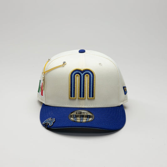 NEW ERA EXCLUSIVE 9FIFTY CHROME /BLUE MEXICO SNAPBACK W/ MEXICO FLAG SIDE PATCH