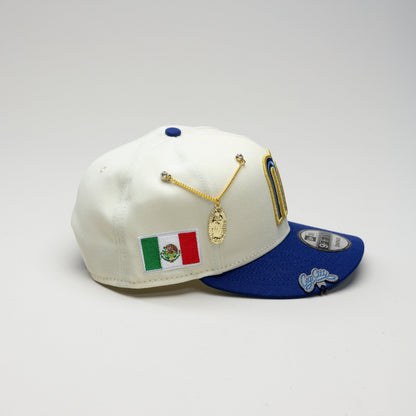 NEW ERA EXCLUSIVE 9FIFTY CHROME /BLUE MEXICO SNAPBACK W/ MEXICO FLAG SIDE PATCH