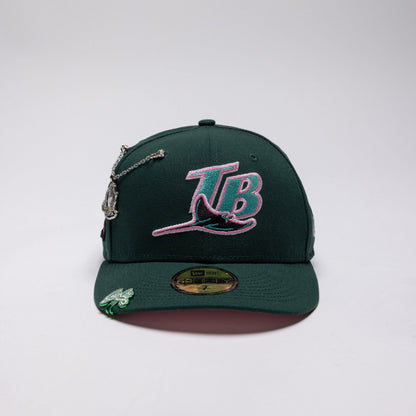 NEW ERA EXCLUSIVE 59FIFTY FOREST GREEN TAMPA BAY DEVILRAYS W/ 10TH ANNIVERSARY SIDE PATCH