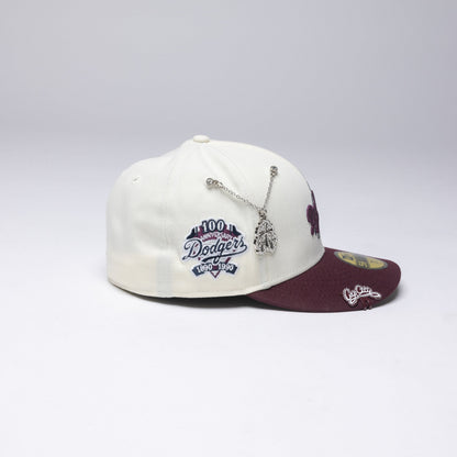 NEW ERA EXCLUSIVE 59FIFTY CHROME/ BURGUNDY LOS ANGELES DODGERS W/ 100TH ANNIVERSARY SIDE PATCH