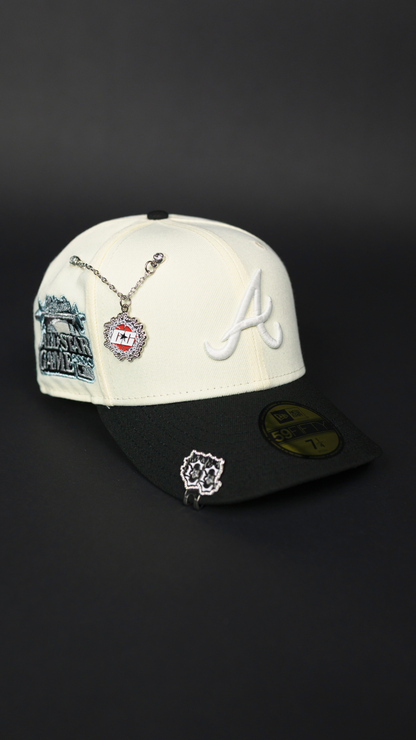 NEW ERA EXCLUSIVE 59FIFTY CHROME/ BLACK ATLANTA BRAVES W/ 2000 ALL STAR GAME SIDE PATCH