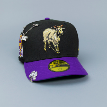 NEW ERA EXCLUSIVE 59FIFTY BLACK/ PURPLE LOS ANGELES LAKERS "GOAT" W/ 75TH ANNIVERSARY SIDE PATCH