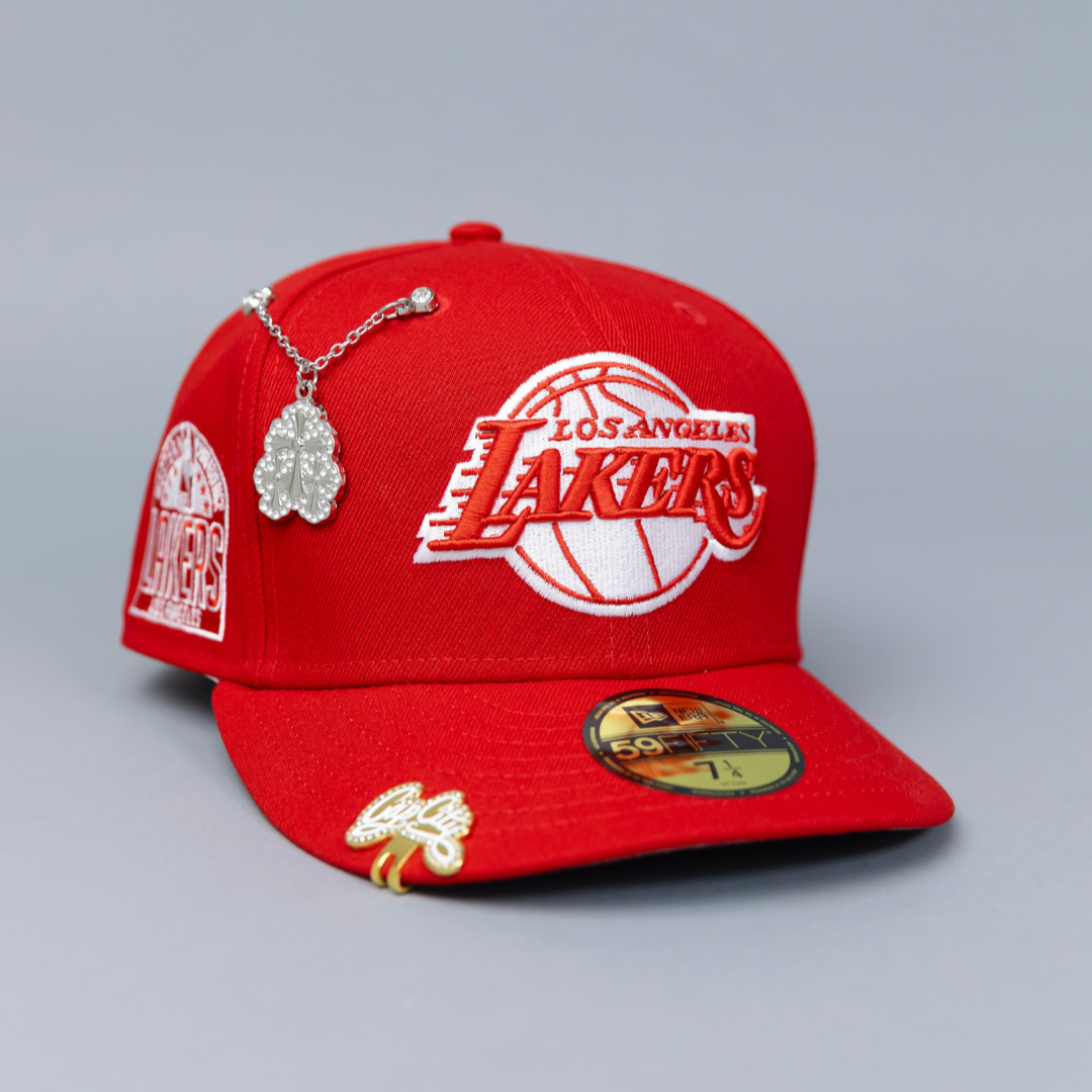 NEW ERA EXCLUSIVE 59FIFTY RED LOS ANGELES LAKERS W/ WESTERN CONFERENCE SIDE PATCH